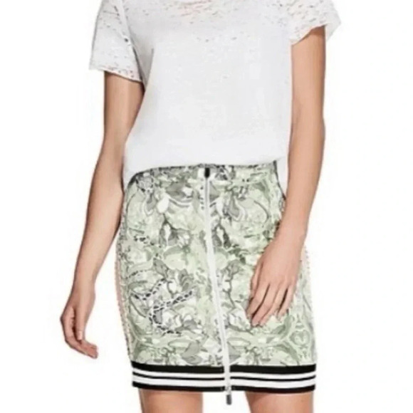 Guess Reese Snake & Vine Print Front Zipper Stripe Hem Pencil Skirt Size 2 XS - Picture 5 of 10